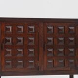 Vintage brutalist sideboard carved solid wood Spain 1960s
