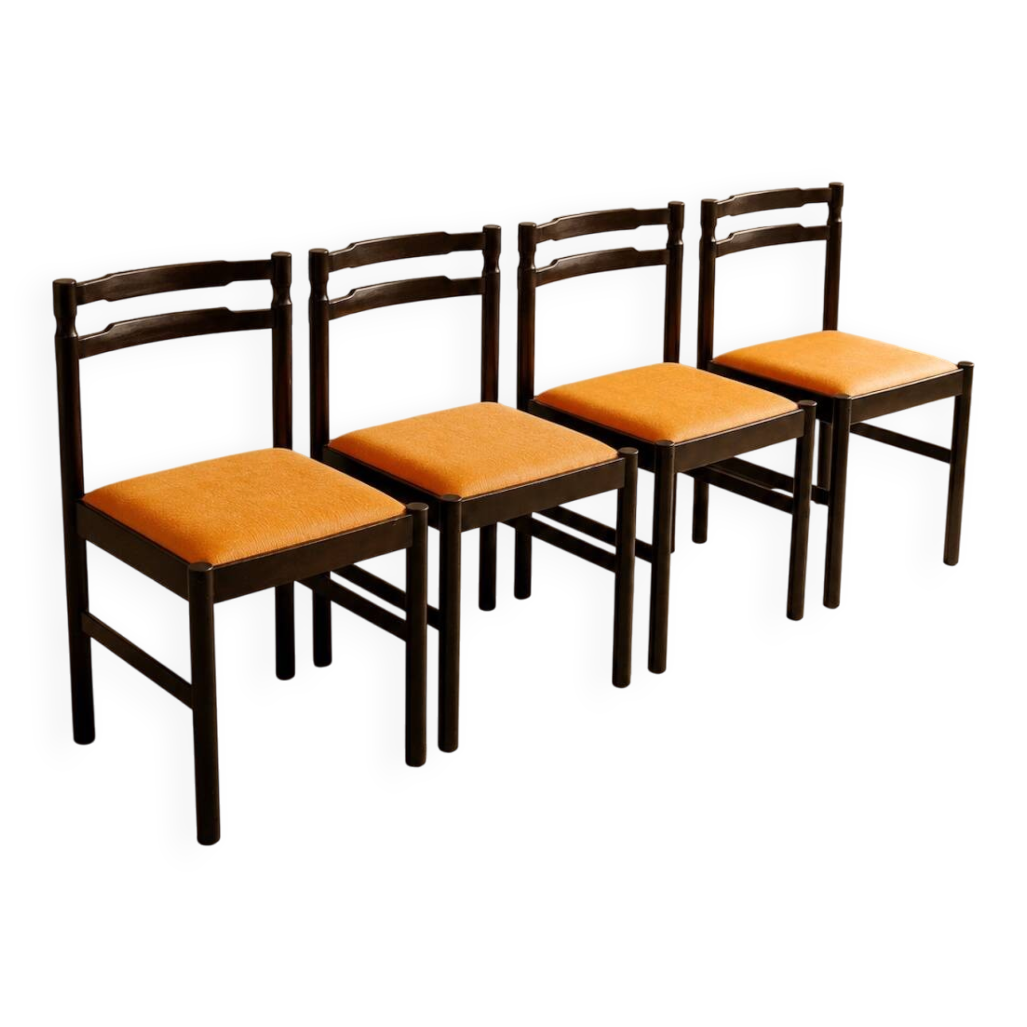 Set of 4 Mid-century beech / faux leather chairs.