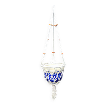 Suspension Macramé et son pot en faïence anglaise Palissy Modèle T. Logino