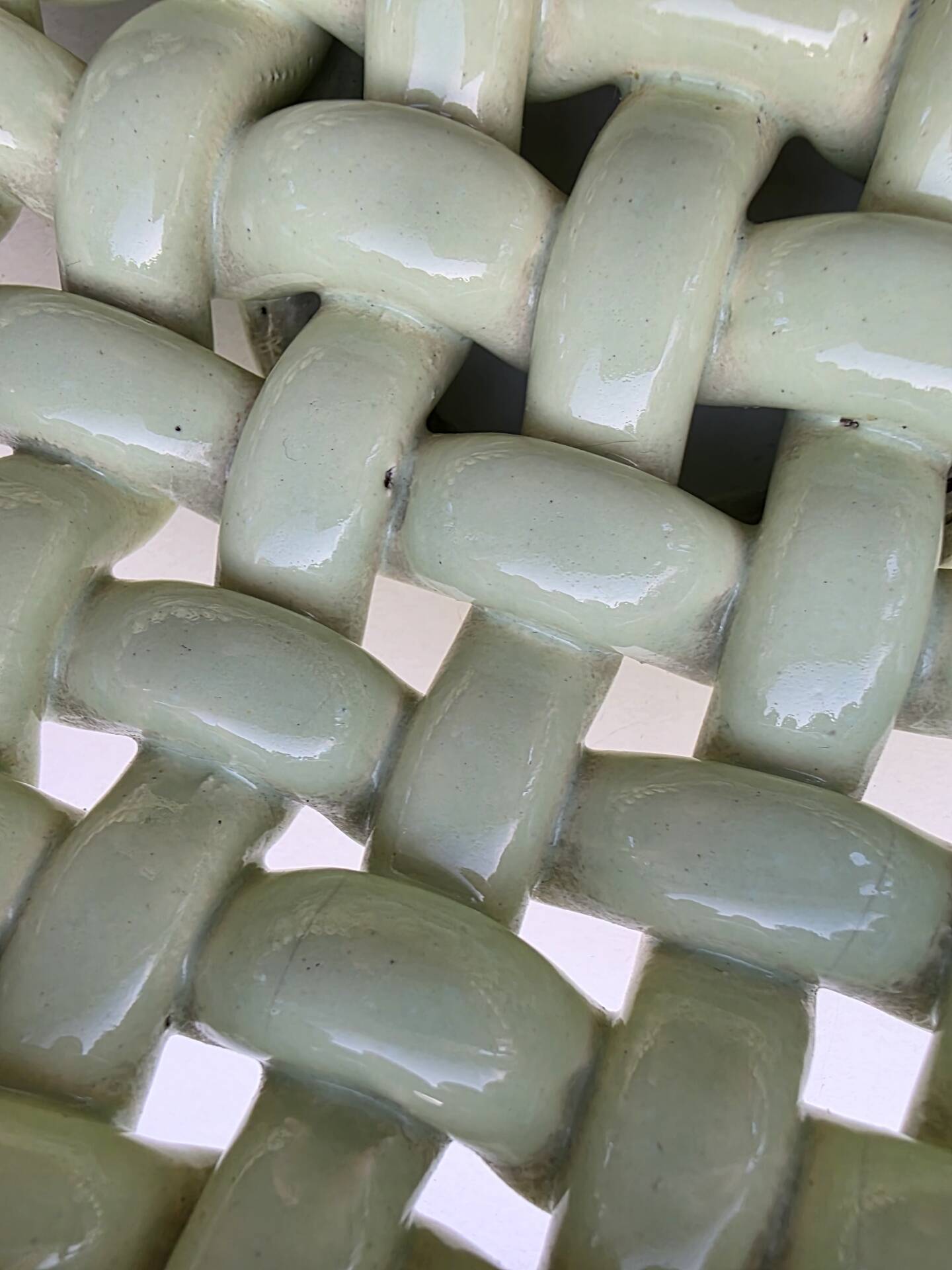 Light green woven ceramic basket Jérome Massier Vallauris