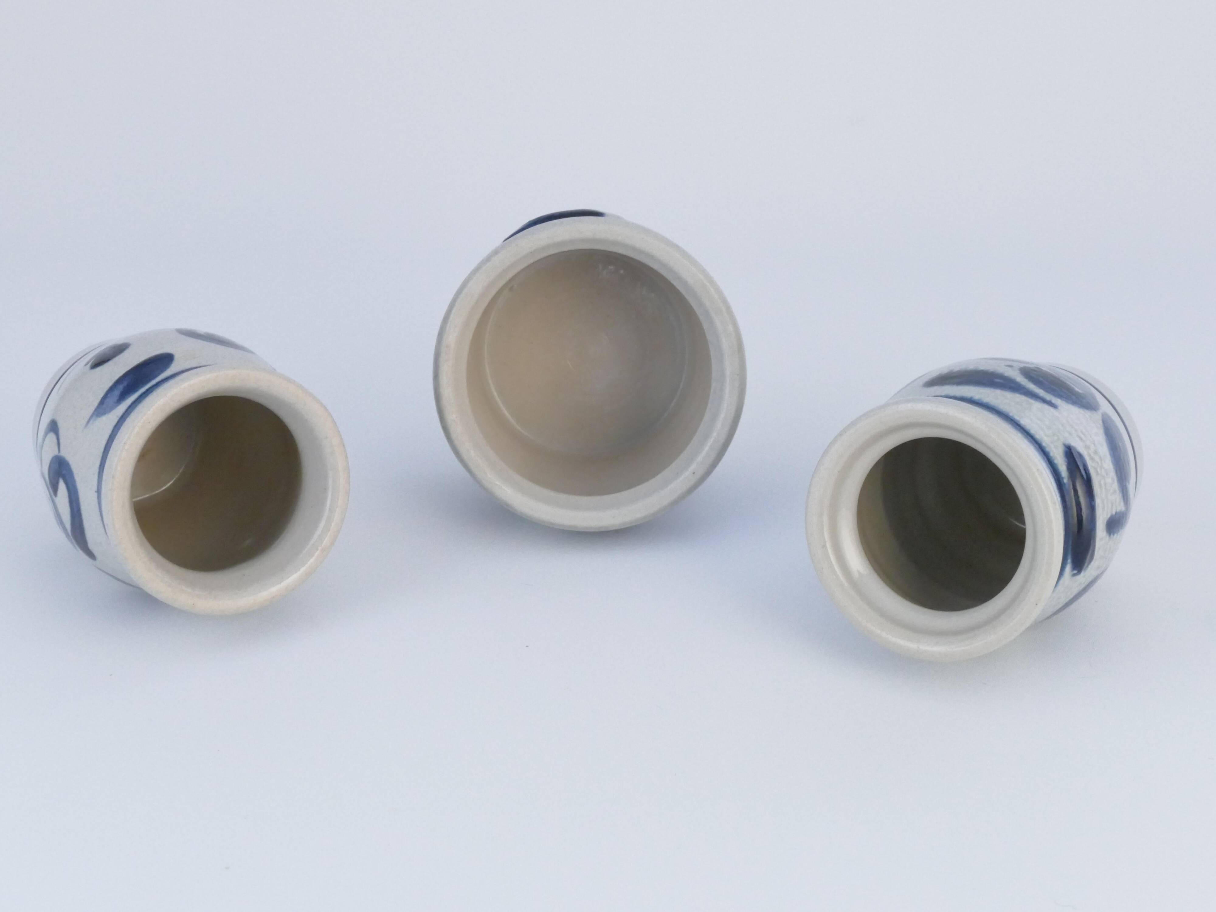 Stoneware Jars with Cobalt Blue Floral Motif from Westerwald, Germany, Set of 3
