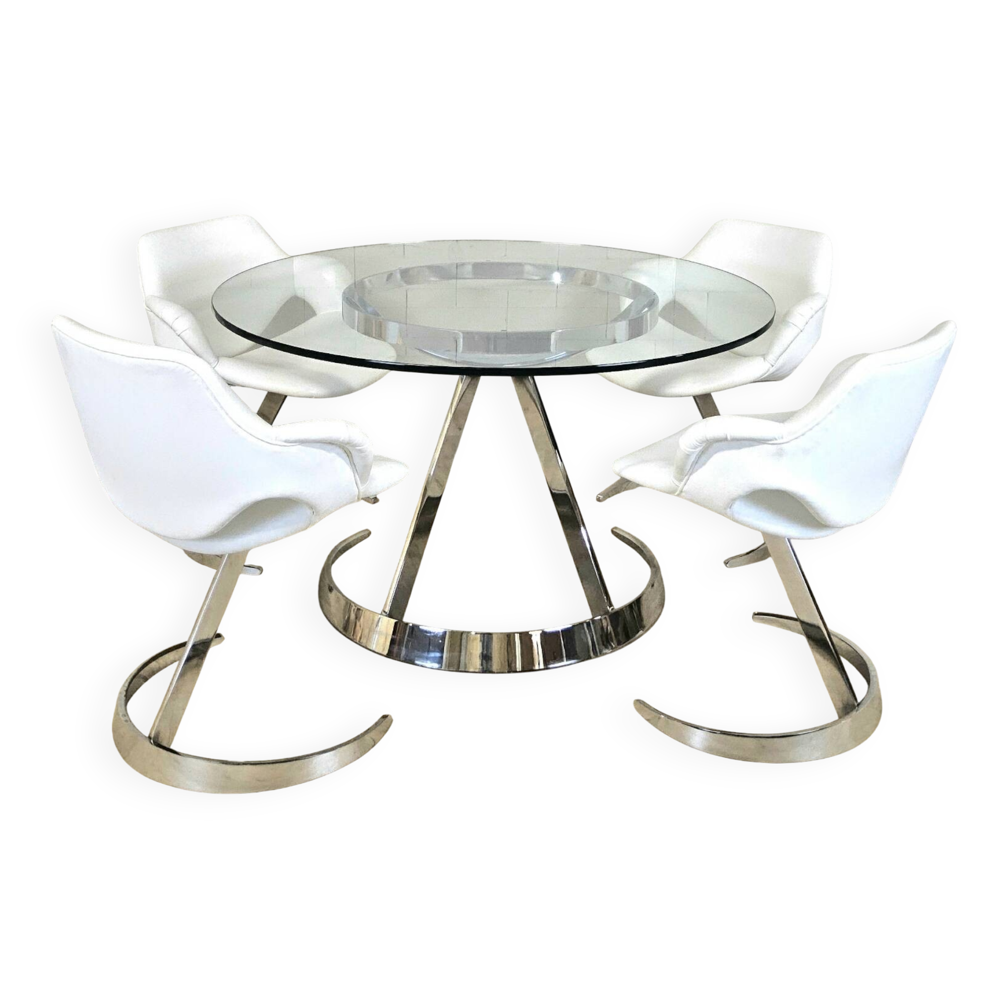 Vintage Chrome French design dining room set Boris Tabacoff 1970s