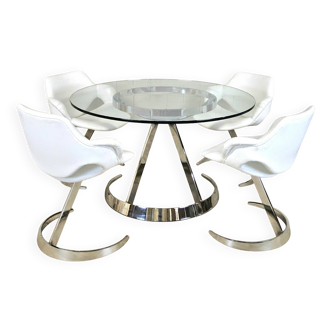 Vintage Chrome French design dining room set Boris Tabacoff 1970s