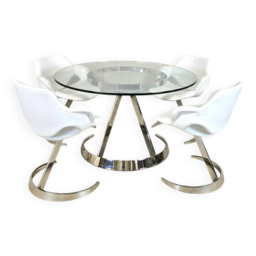 Vintage Chrome French design dining room set Boris Tabacoff 1970s