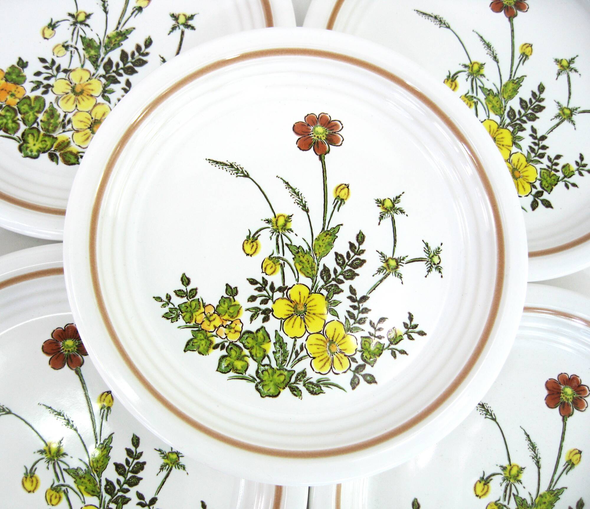 6 small white stoneware dessert plates - floral decoration - Country Charm Collection