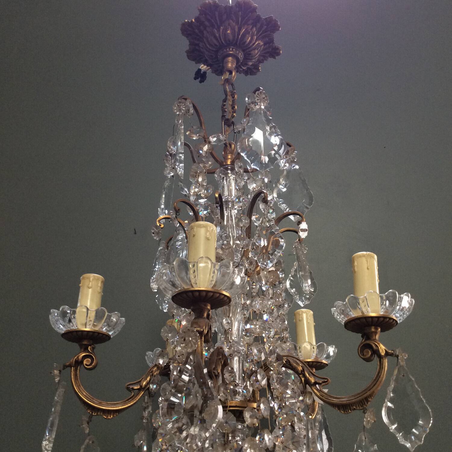 Antique XXL bronze chandelier 15 candles