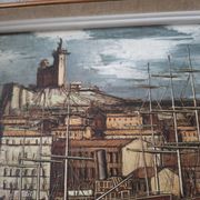 Painting bernard buffet, marseille, boats in the old port, braun edition