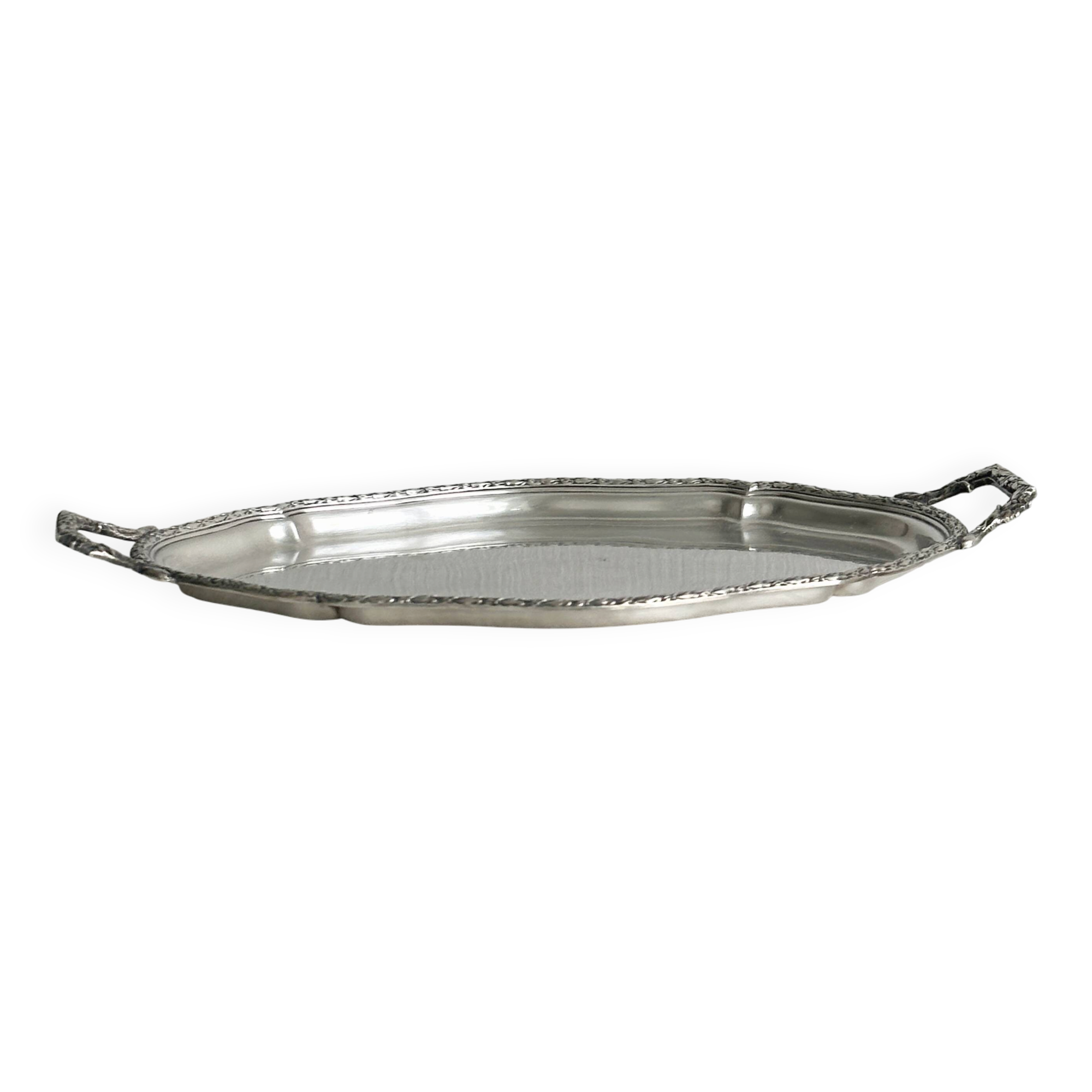 Engraved metal tray with cut-out handles