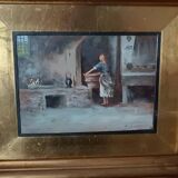 huile sur panneau "la lavandière" Gino Tommasi (1880-1942), début XXe siècl