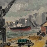 Oil on canvas by Charles Maillard the port of Nantes 20th century