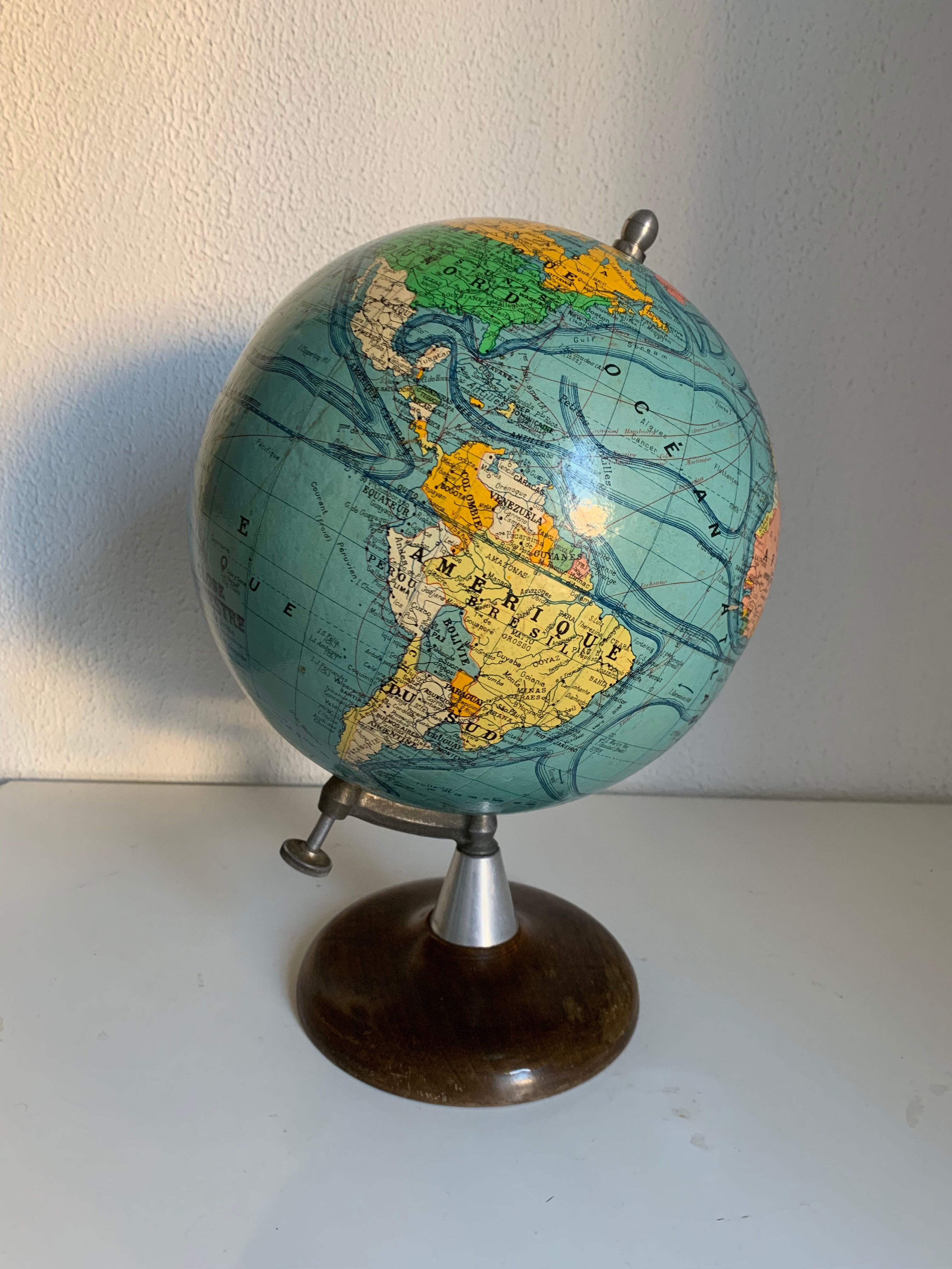 Vintage globe 1950 terrestrial wood Girard Barrère Forest - 38 cm