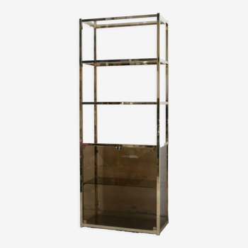 Bookcase vintage shelf in brass and smoked glass