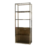 Bookcase vintage shelf in brass and smoked glass