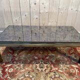 Table basse en métal doré et miroir 1970