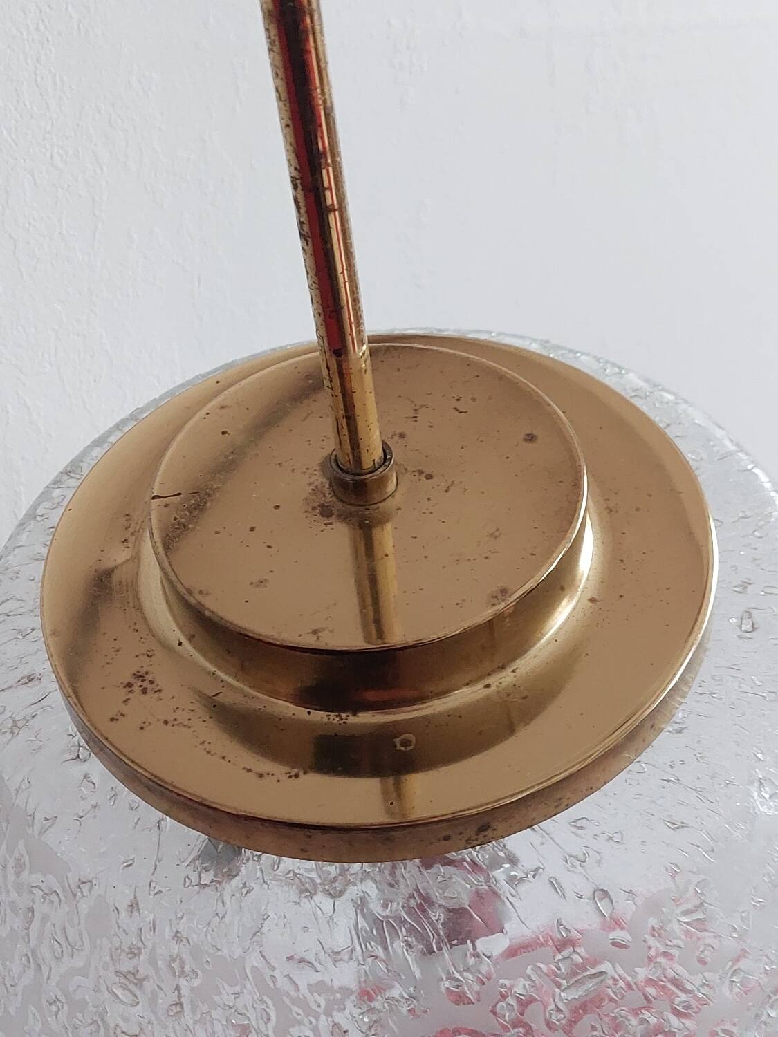 Vintage brass and frosted glass suspension, mid-century style, Doria Germany.