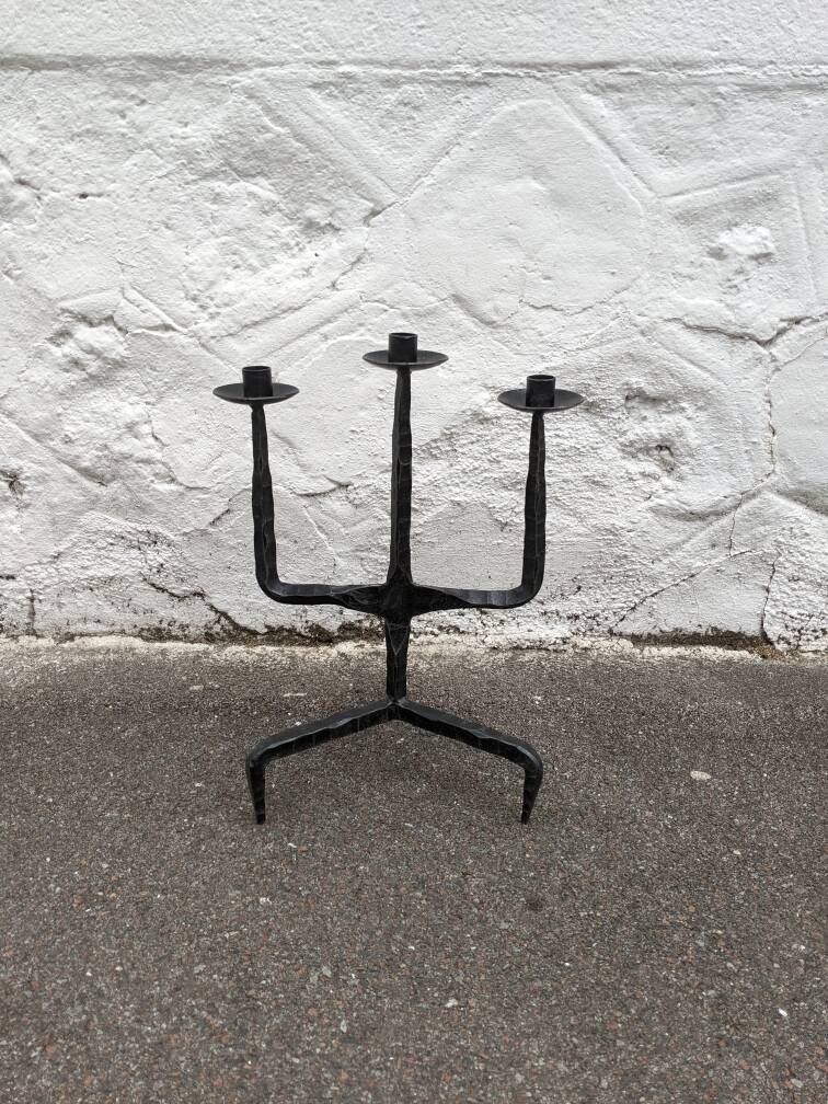 Tripod candlestick wrought iron brutalist design ironwork art candle holder