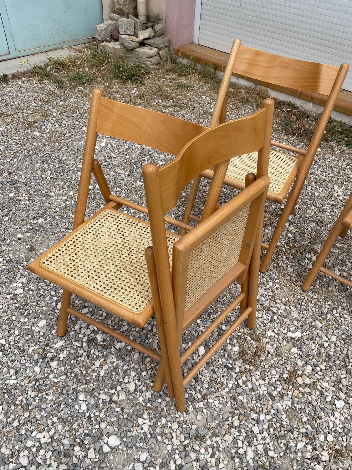 Chaises Pliantes Habitat Vintage en Rotin et Rotin, 1980s, Set de 4