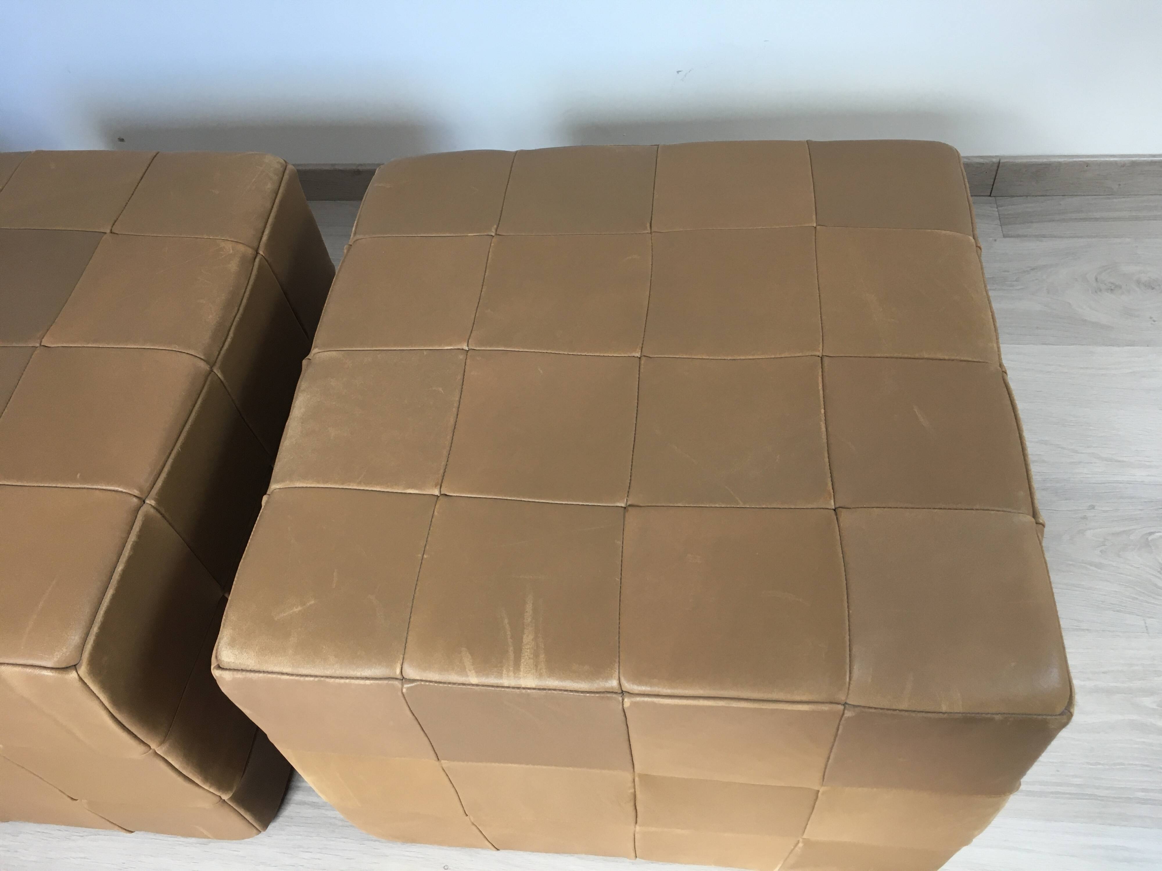 Set of 3 large Cubic De Sede Pouf Swiss leather 70s