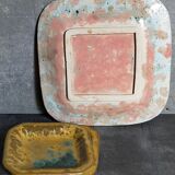 Set of three potter's plates in enamelled earth