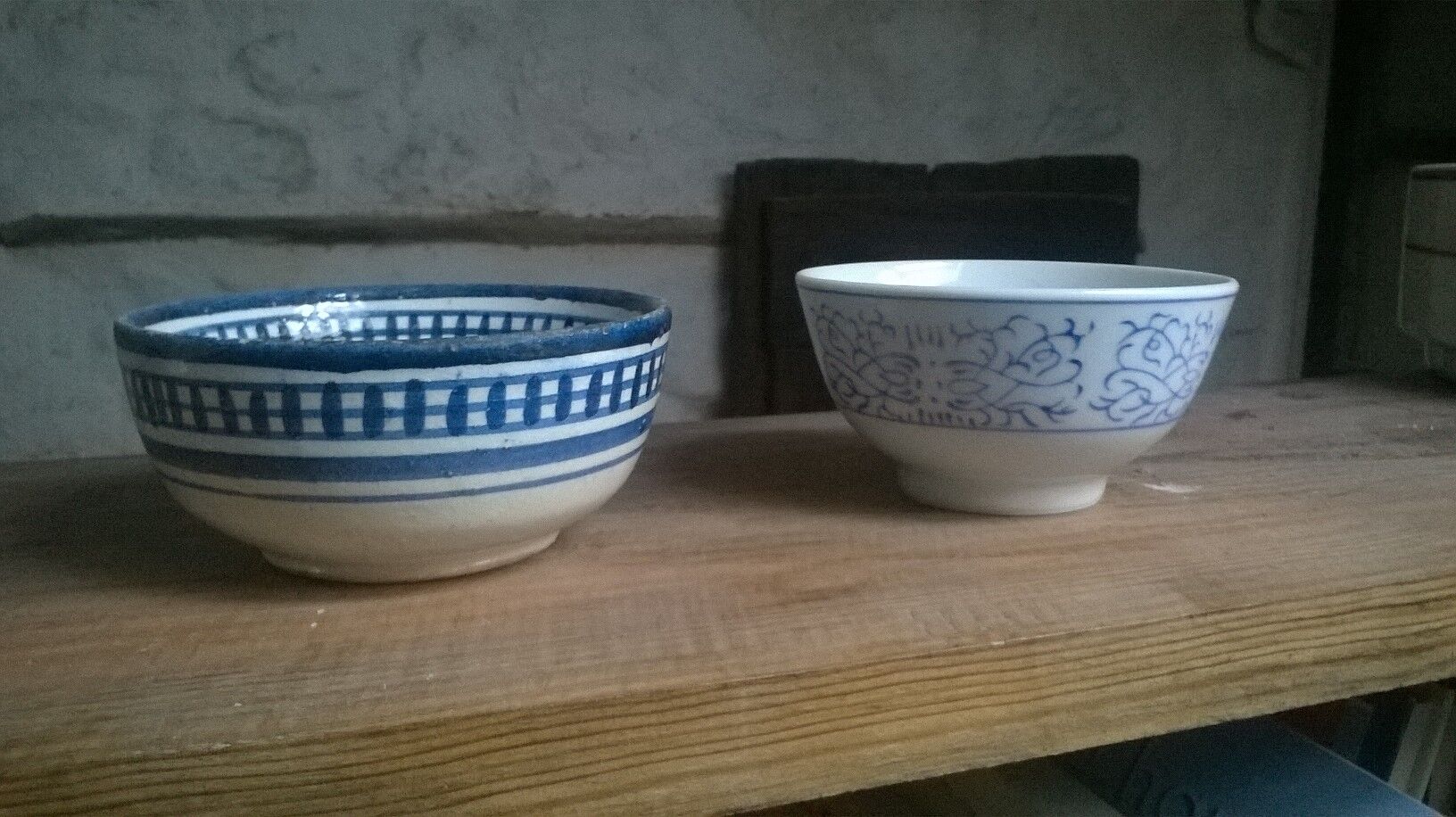 Duo of mismatched old bowls