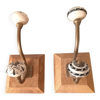 Duo de Patères, portes manteau en porcelaine bois et bronze