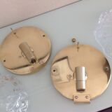 Pair of ice glass and brass wall lights by Limburg / vintage 60s-70s