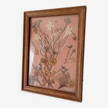 Cadre en bois vintage fleurs séchées