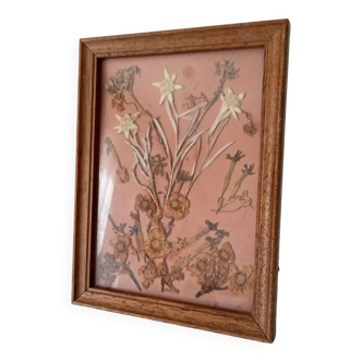 Cadre en bois vintage fleurs séchées