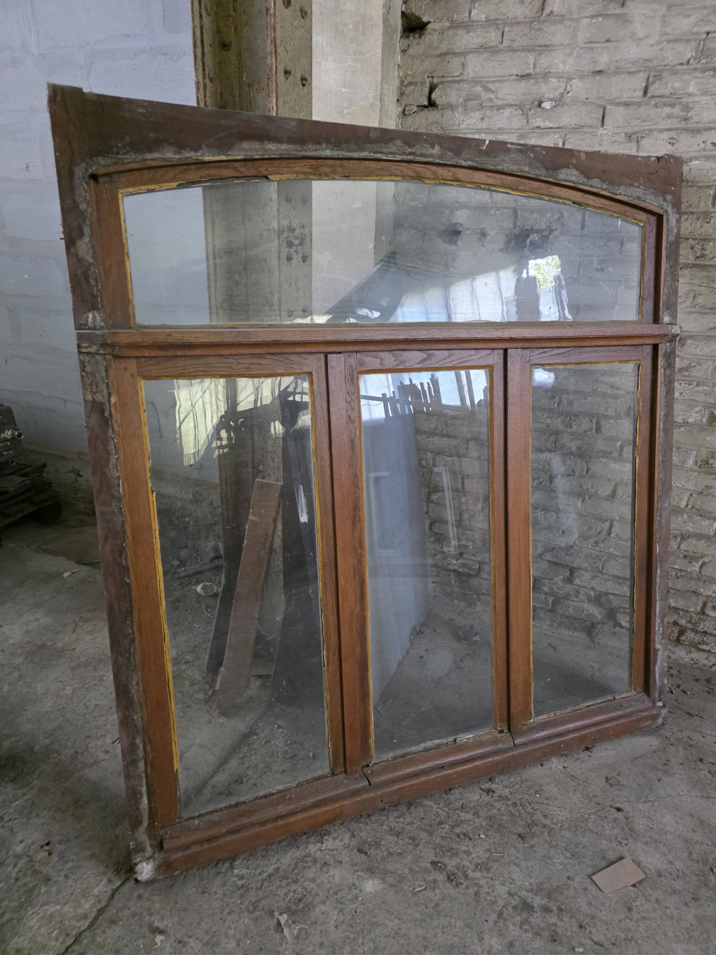 Old solid oak window from the early 20th century.
