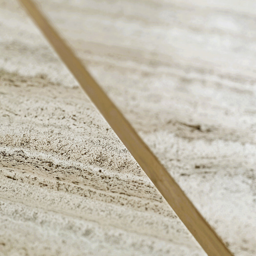 Up & Up large Italian Brutalist travertine coffee table, two-piece geometric mod