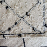 Berber rug 134x108 Azilal in beige ecru Moroccan wool with black diamonds
