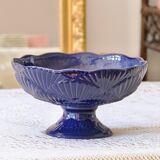Antique large cobalt fruit bowl with shell relief