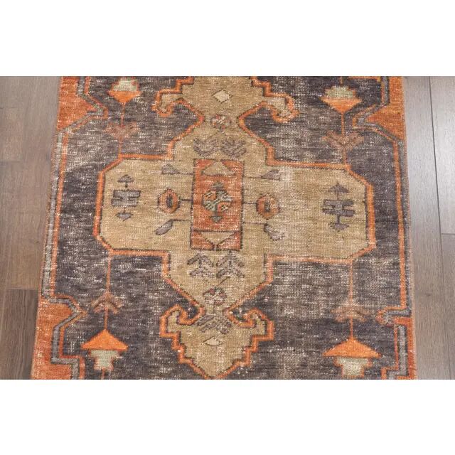1960s Turkish Wool Hand-Knotted Runner Orange Rug 80x313