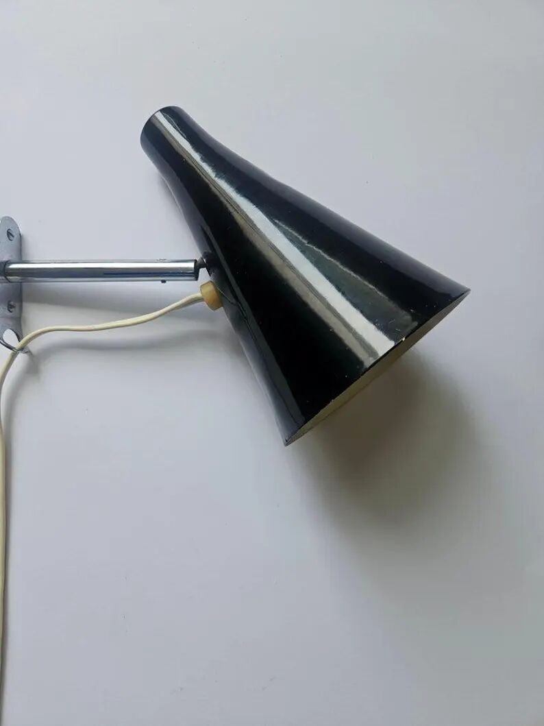 Rare Black Midcentury Adjustable Wall Lamp in style of Stilnovo, Lidokov, 1960s