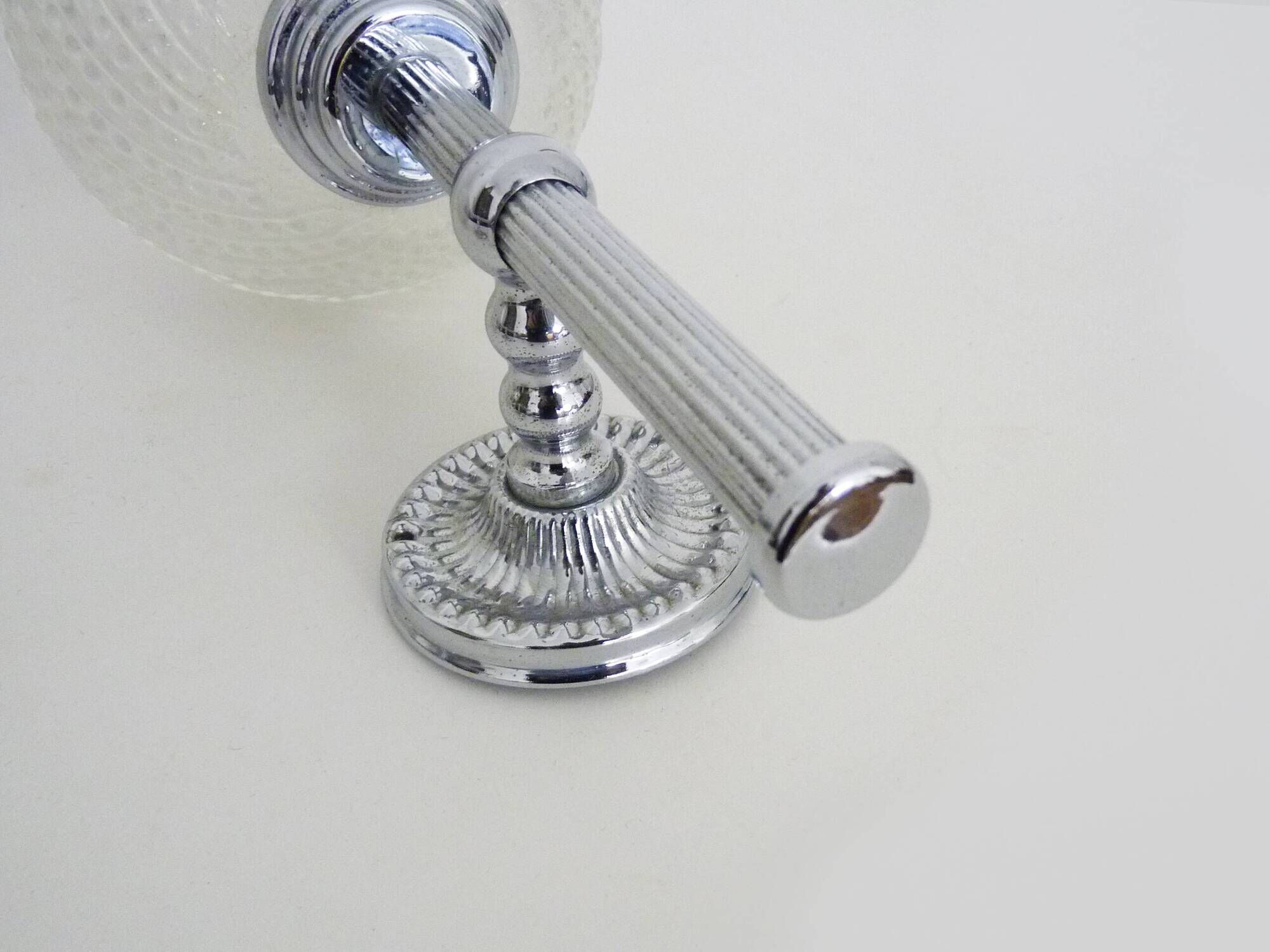 Pair of vintage Karl Lenz wall sconces. Chrome-plated metal and glass