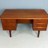 Scandinavian modern teak desk with backside book shelving, 1960, Denmark