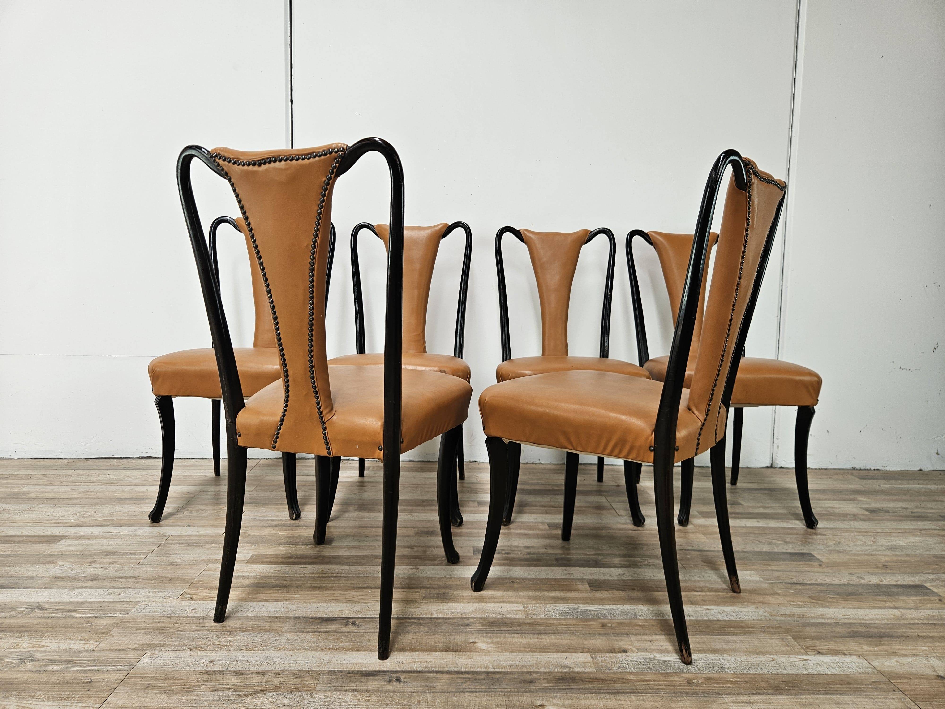 Set of 6 dining chairs by Vittorio Dassi from the 1950s