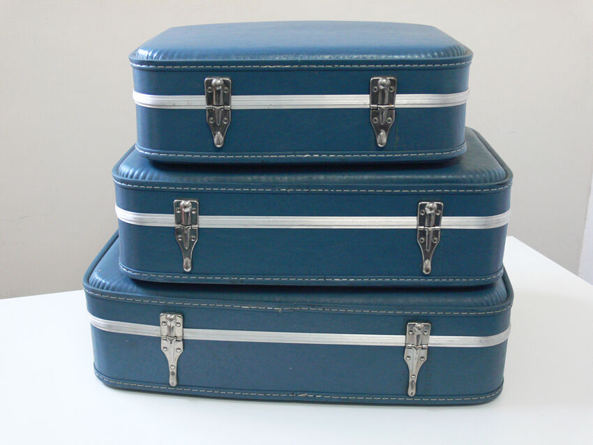 Set  de 3 valises vintage bleues gigognes