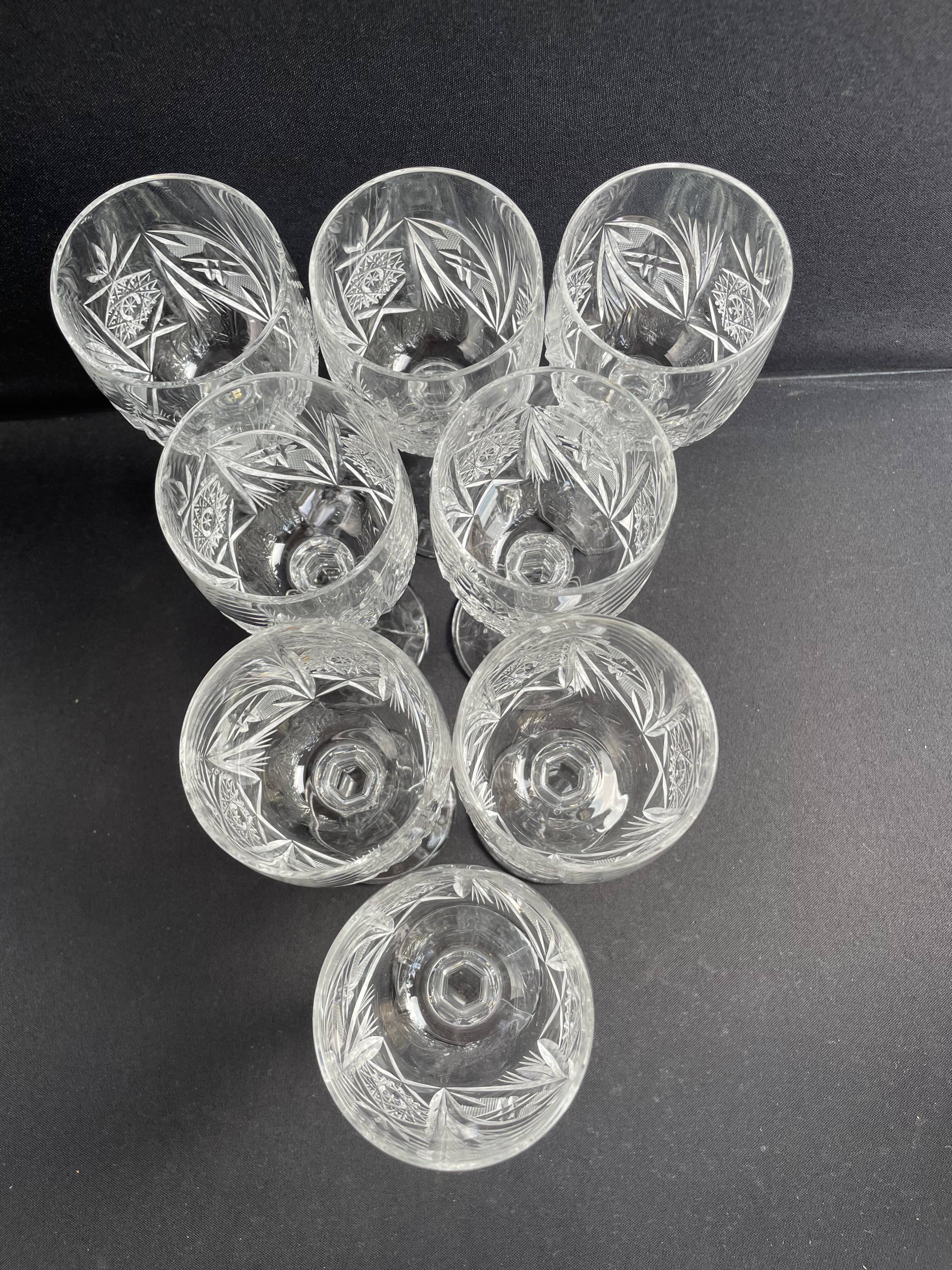 10 Bohemian cut crystal wine glasses