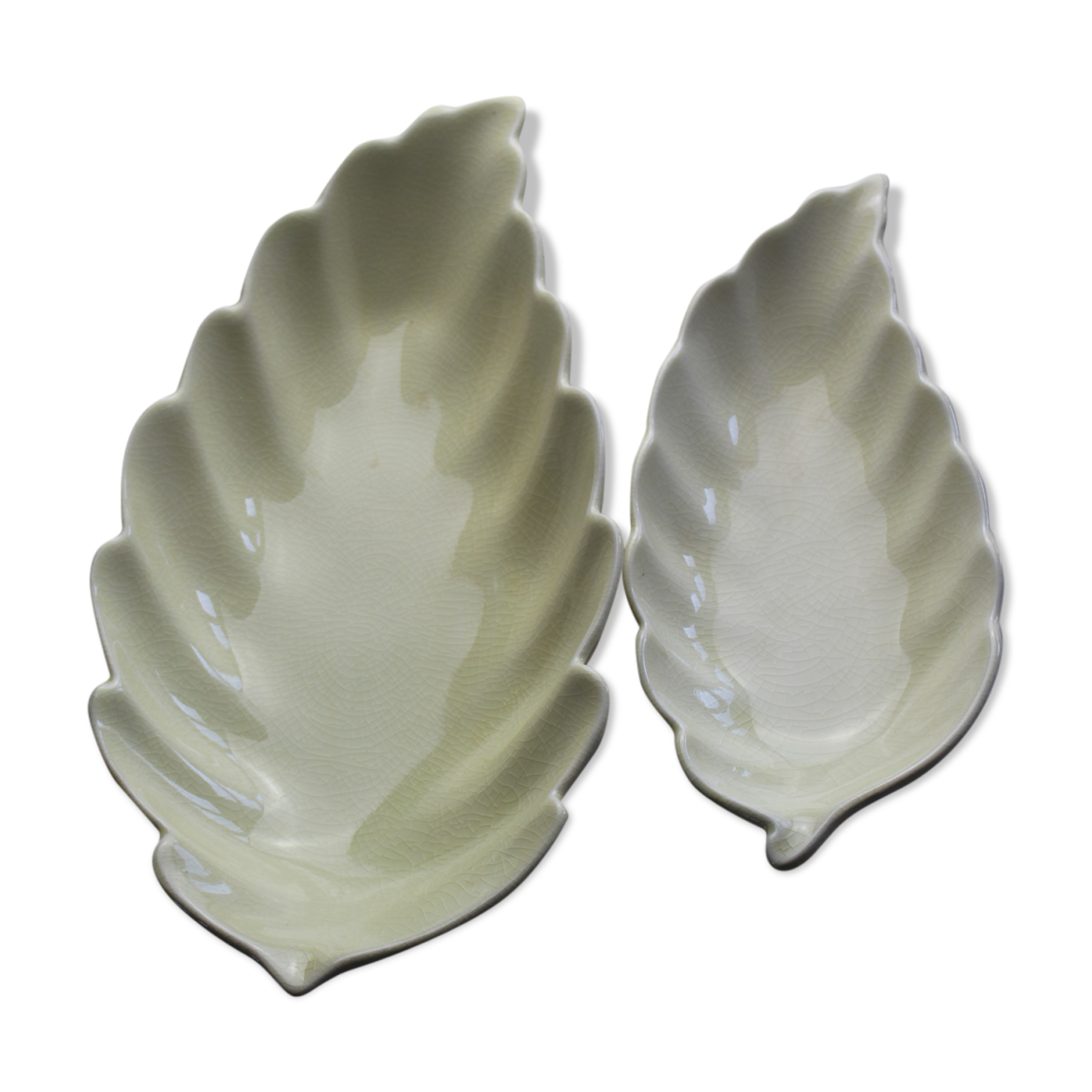 Lot of 2 ravines "leaf" in cracked earthenware