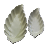 Lot de 2 raviers "feuille" en faïence craquelée