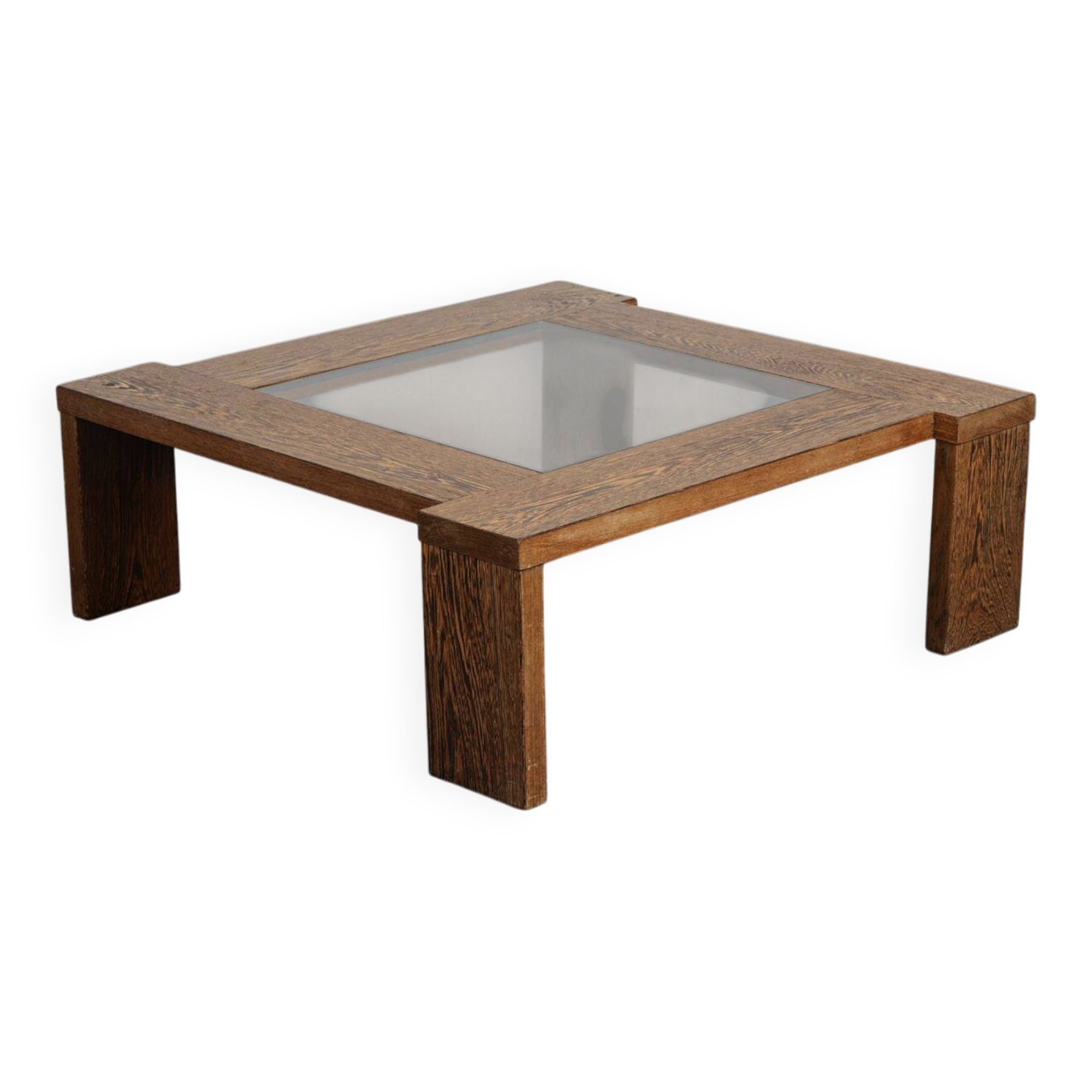 Table basse moderniste en wengé et verre, Pays-Bas, années 1970