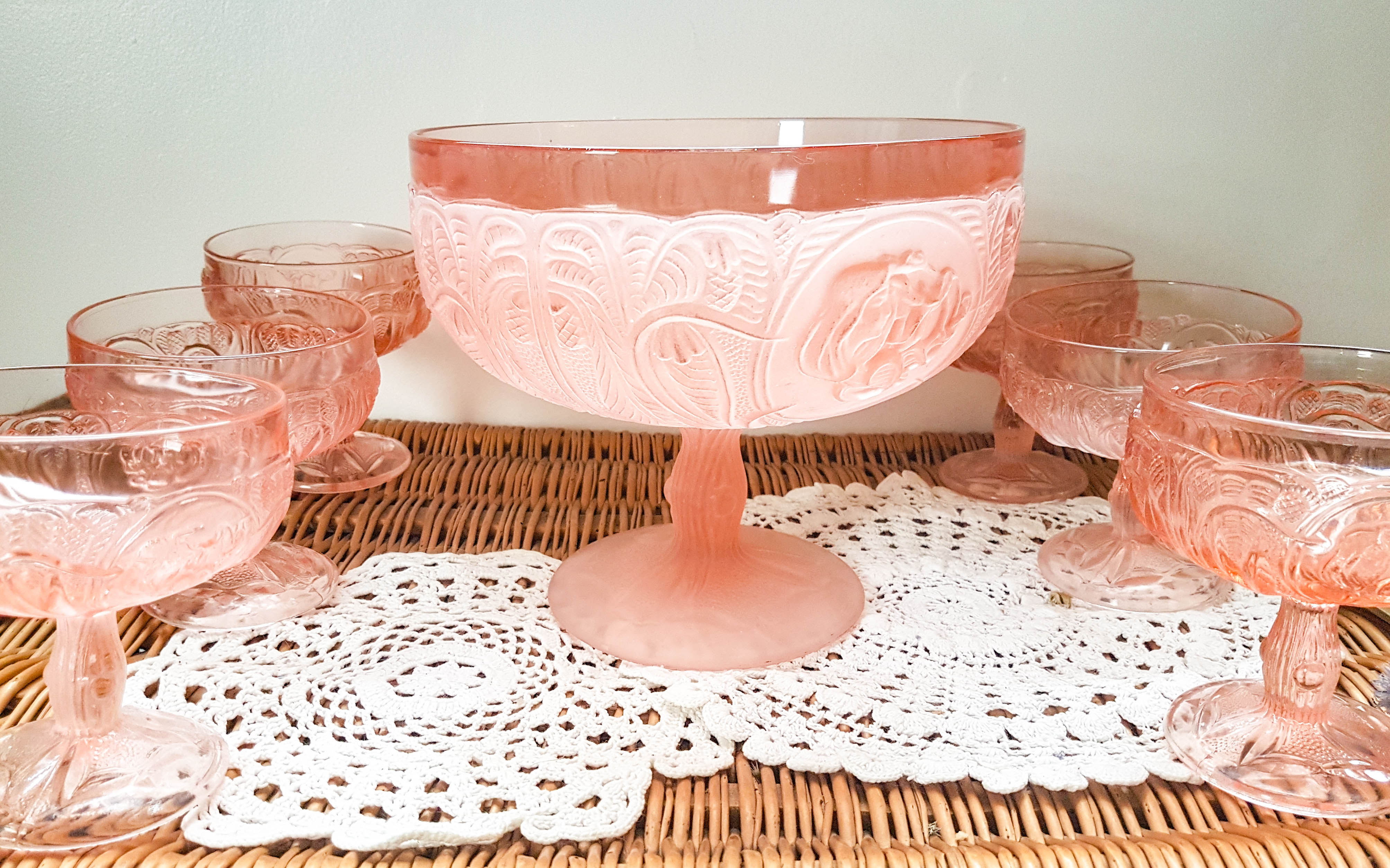 Pink Dessert Service Old Pink Glass Ice cream cups Pink Dish Cup