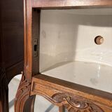 Pair of antique bedside tables with marble top and ceramic niche