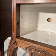 Pair of antique bedside tables with marble top and ceramic niche