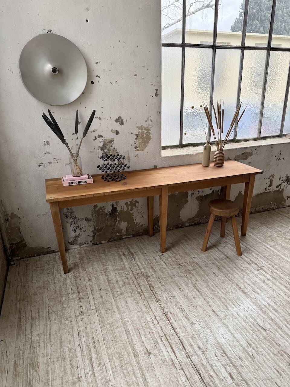 Oak and pine farmhouse console table