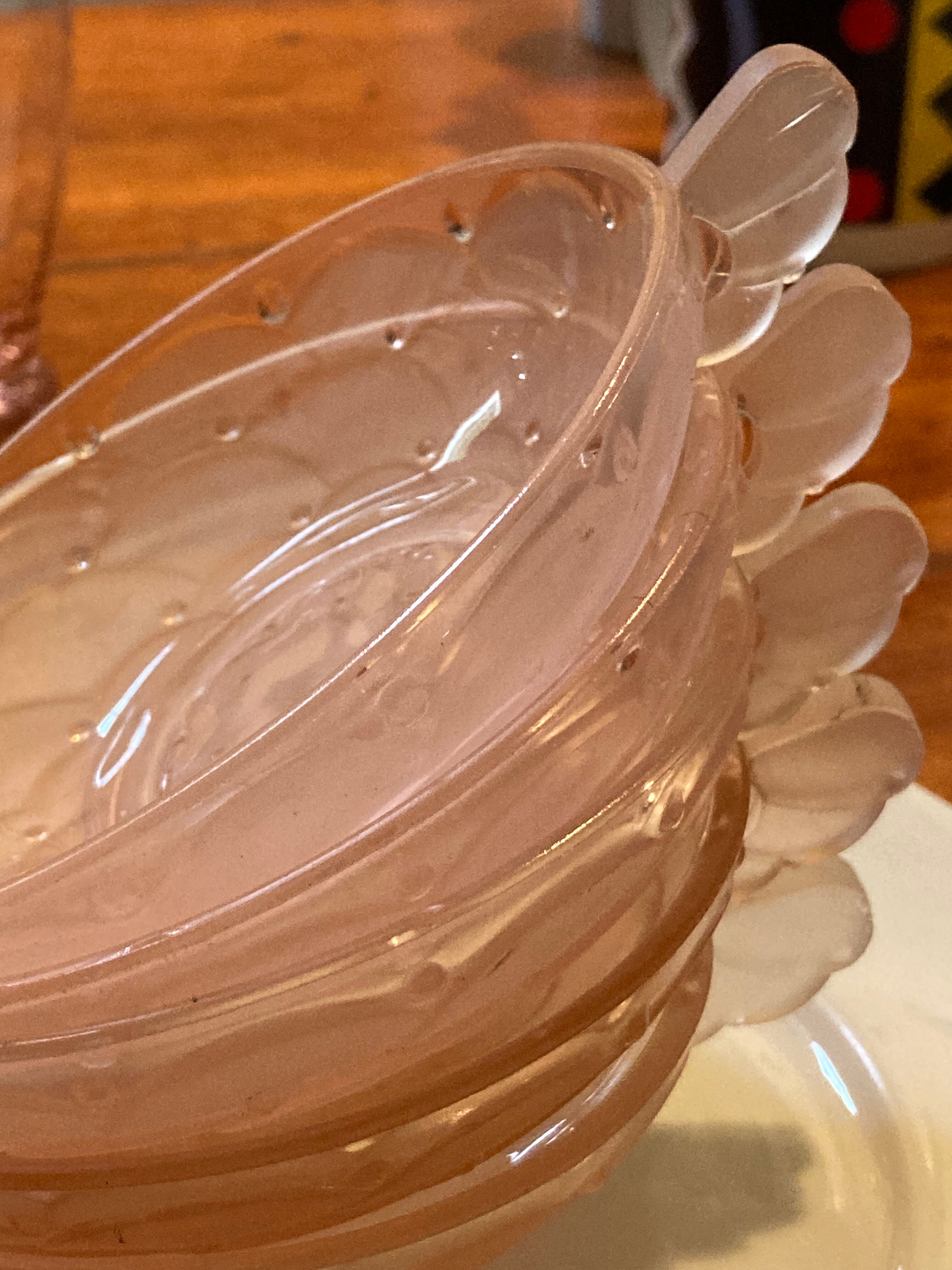 5 art deco cups pink old glass