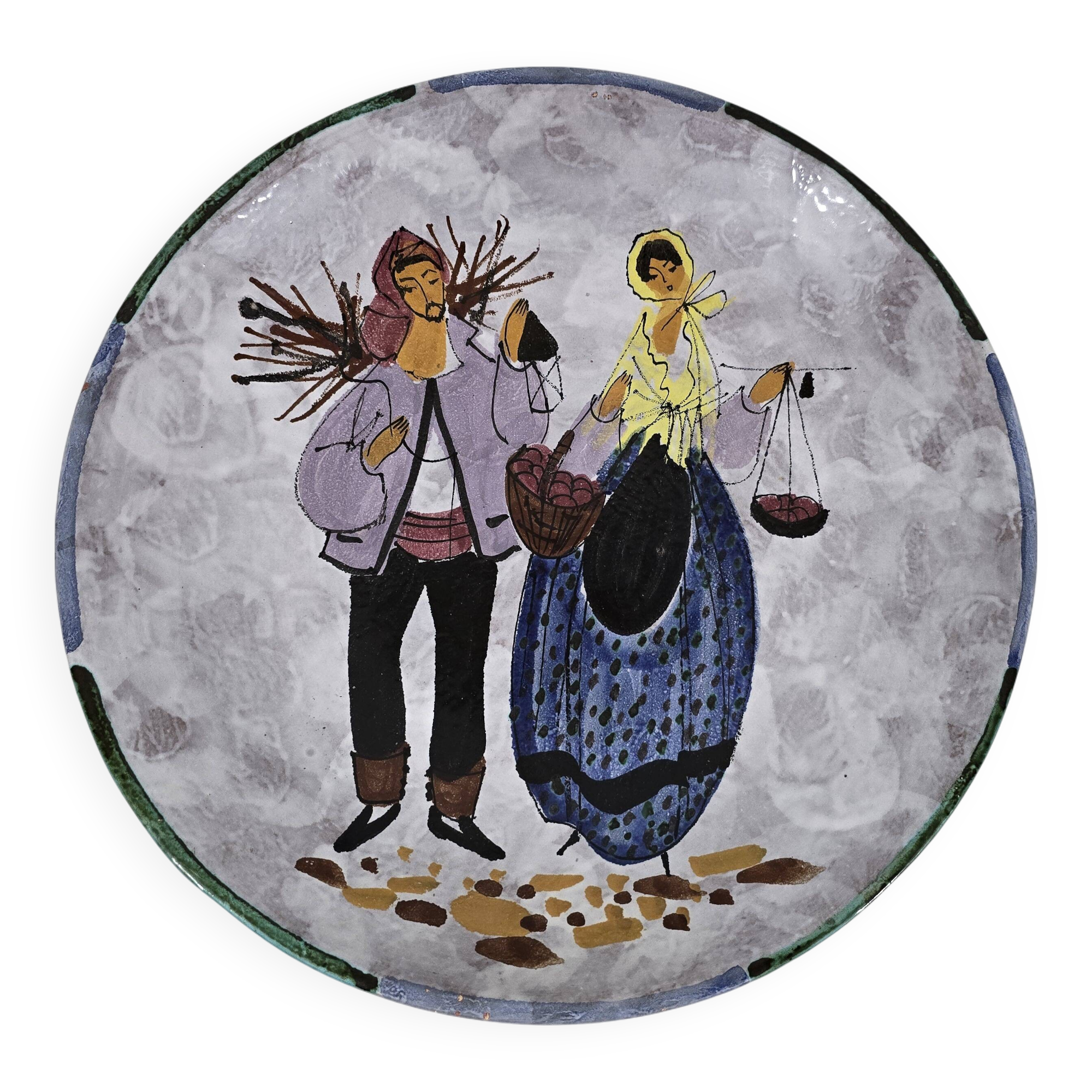 Large enamelled ceramic dish le brescon in vallauris 1970