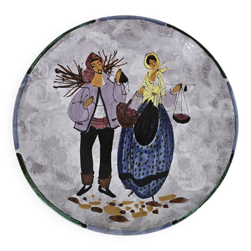Large enamelled ceramic dish le brescon in vallauris 1970