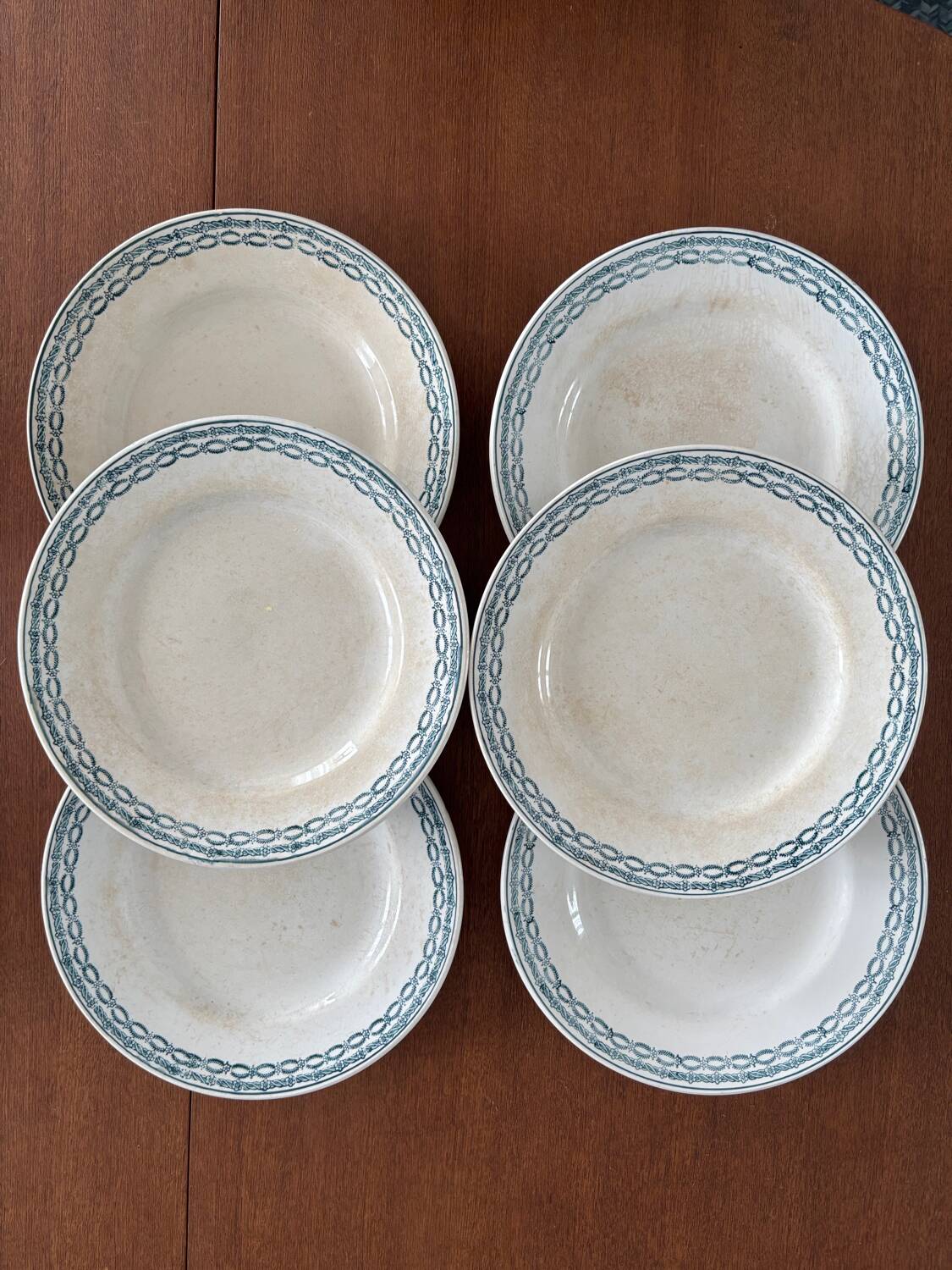 Set of 6 Antique Ironstone Plates from St Amand – Beautiful Vintage Patina